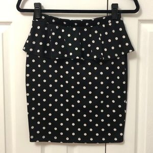 B&W Polka Dot Peplum Mini Skirt